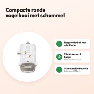 Imac vogelkooi Luna taupe/wit 40 x 40 x 65,5 cm – compacte ronde kooi – voordelen