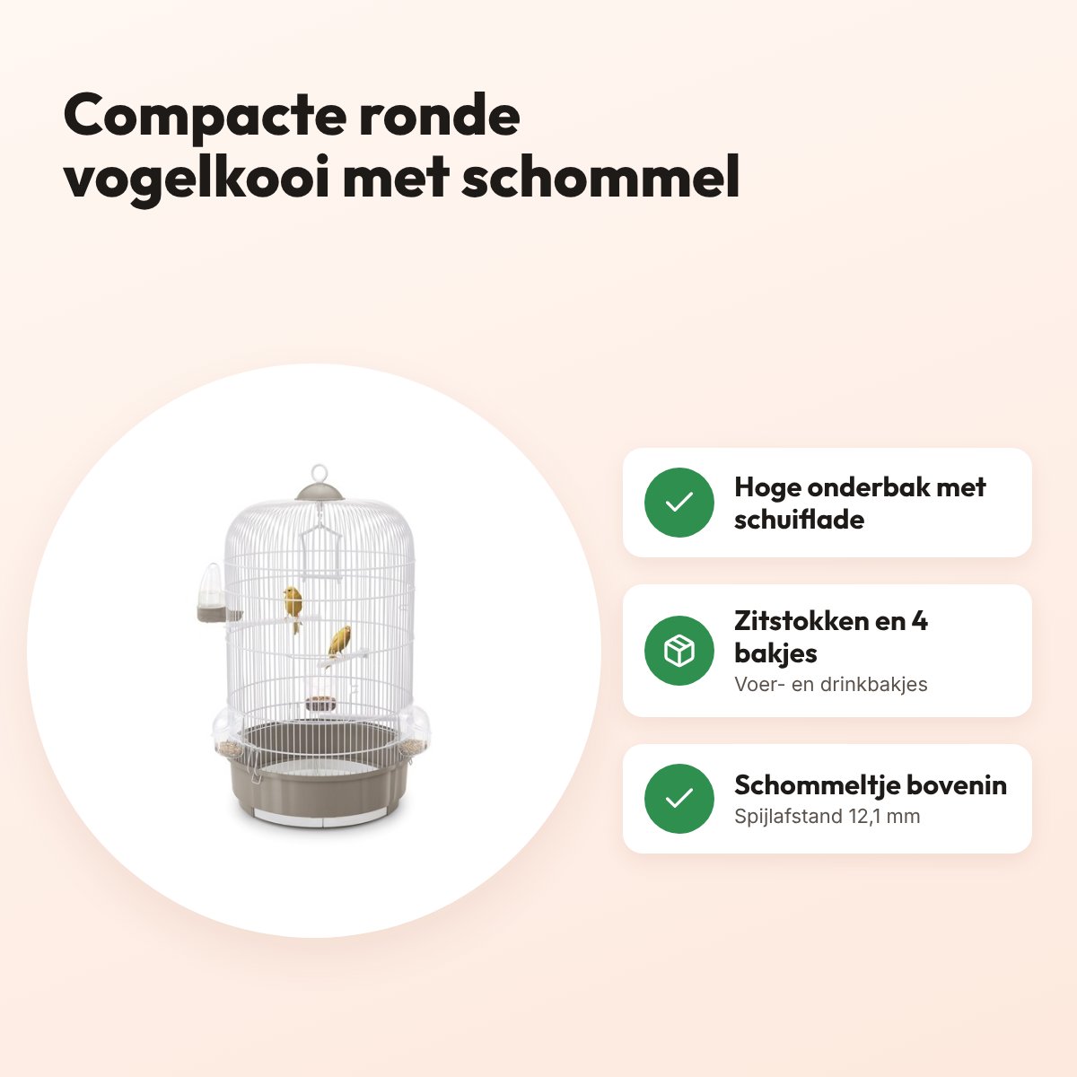 Imac vogelkooi Luna taupe/wit 40 x 40 x 65,5 cm – compacte ronde kooi – voordelen