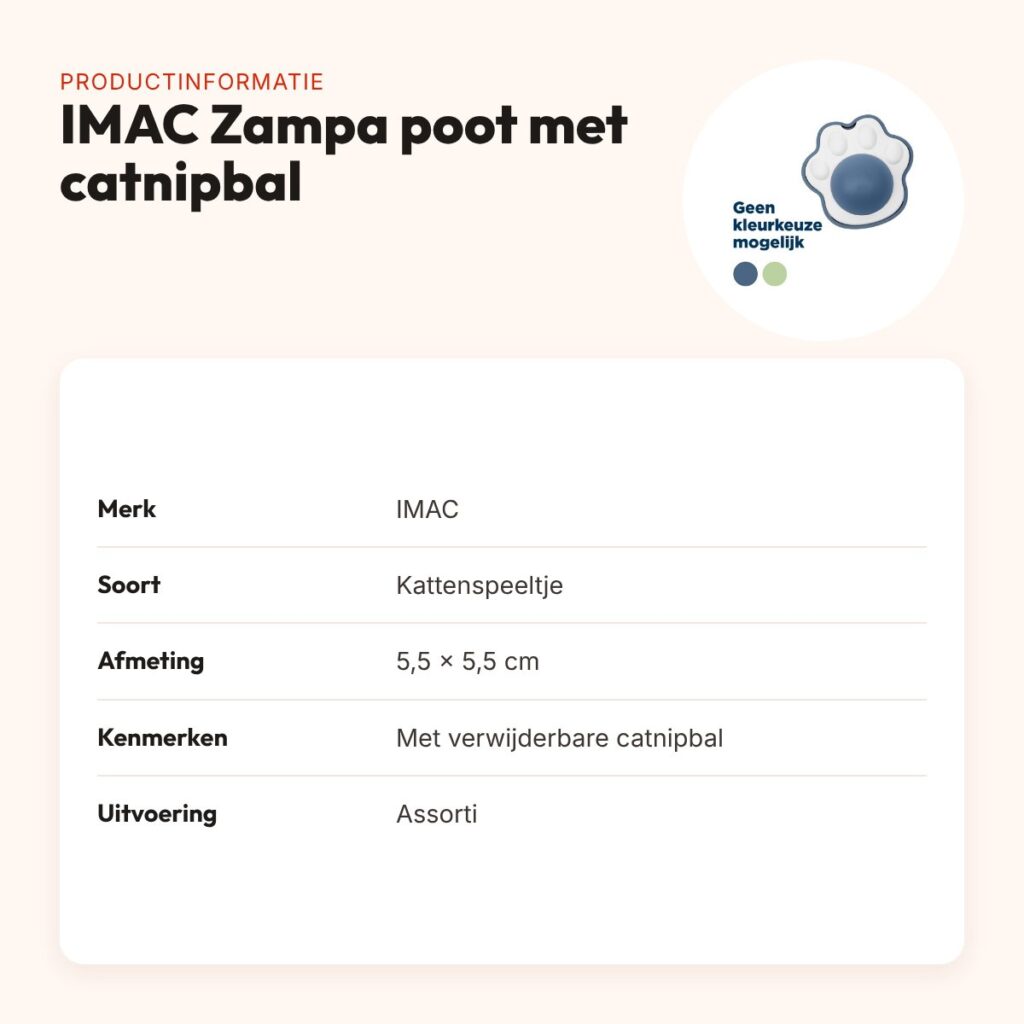 IMAC Zampa poot met catnipbal 5,5 x 5,5 cm – assorti – productinformatie