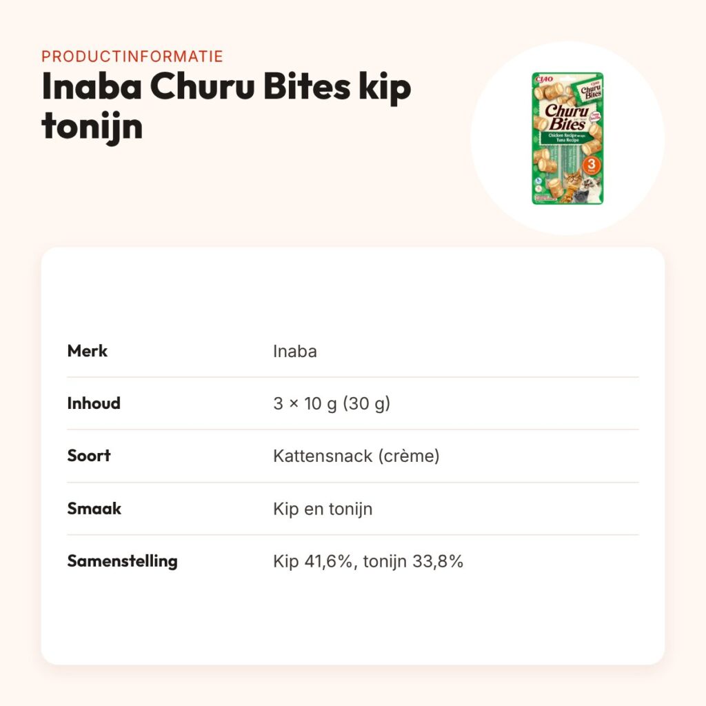 Inaba Churu Bites kattensnack kip met tonijn 3 x 10 g – productinformatie