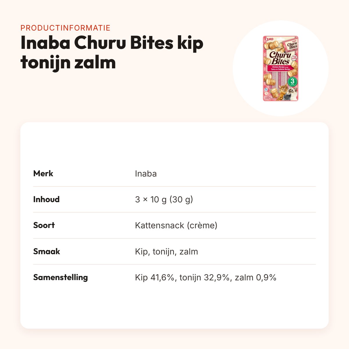 Inaba Churu Bites kattensnack kip met tonijn en zalm 3 x 10 g – productinformatie