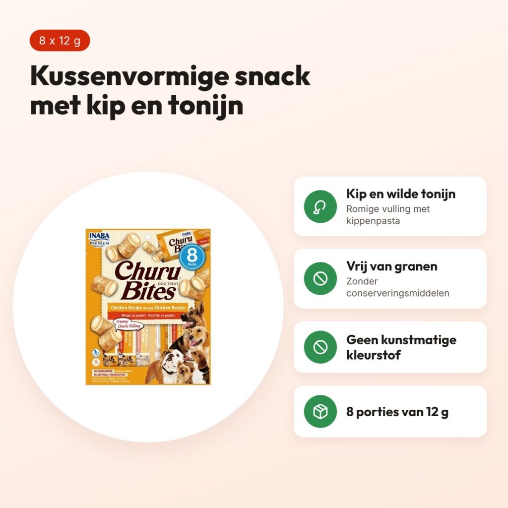 Inaba Churu Bites kip 8 x 12 g – kussenvormige hondensnack – voordelen