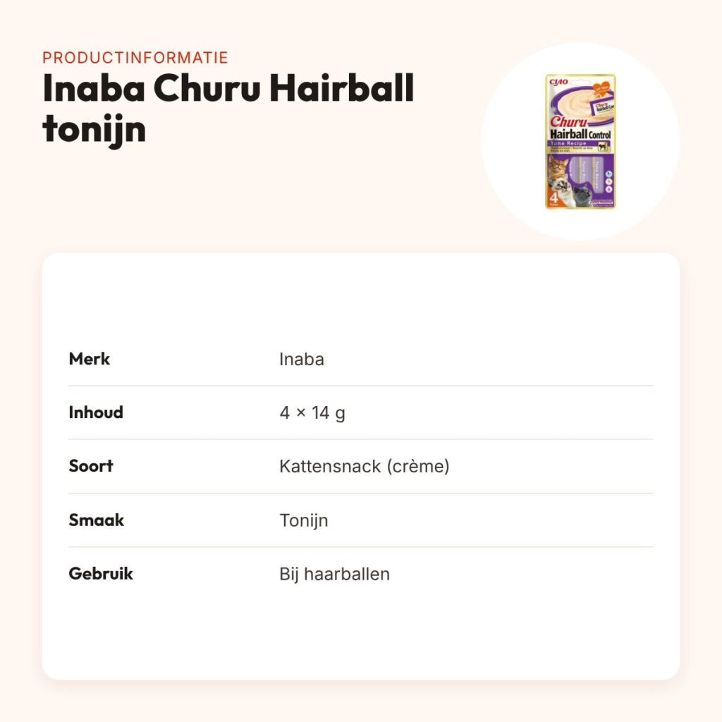 Inaba Churu Hairball kattensnack tonijn 4 x 14 g – haarballen – productinformatie