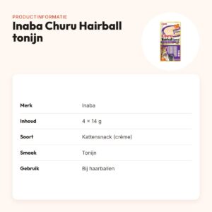 Inaba Churu Hairball kattensnack tonijn 4 x 14 g – haarballen – productinformatie