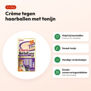 Inaba Churu Hairball kattensnack tonijn 4 x 14 g – haarballen – voordelen
