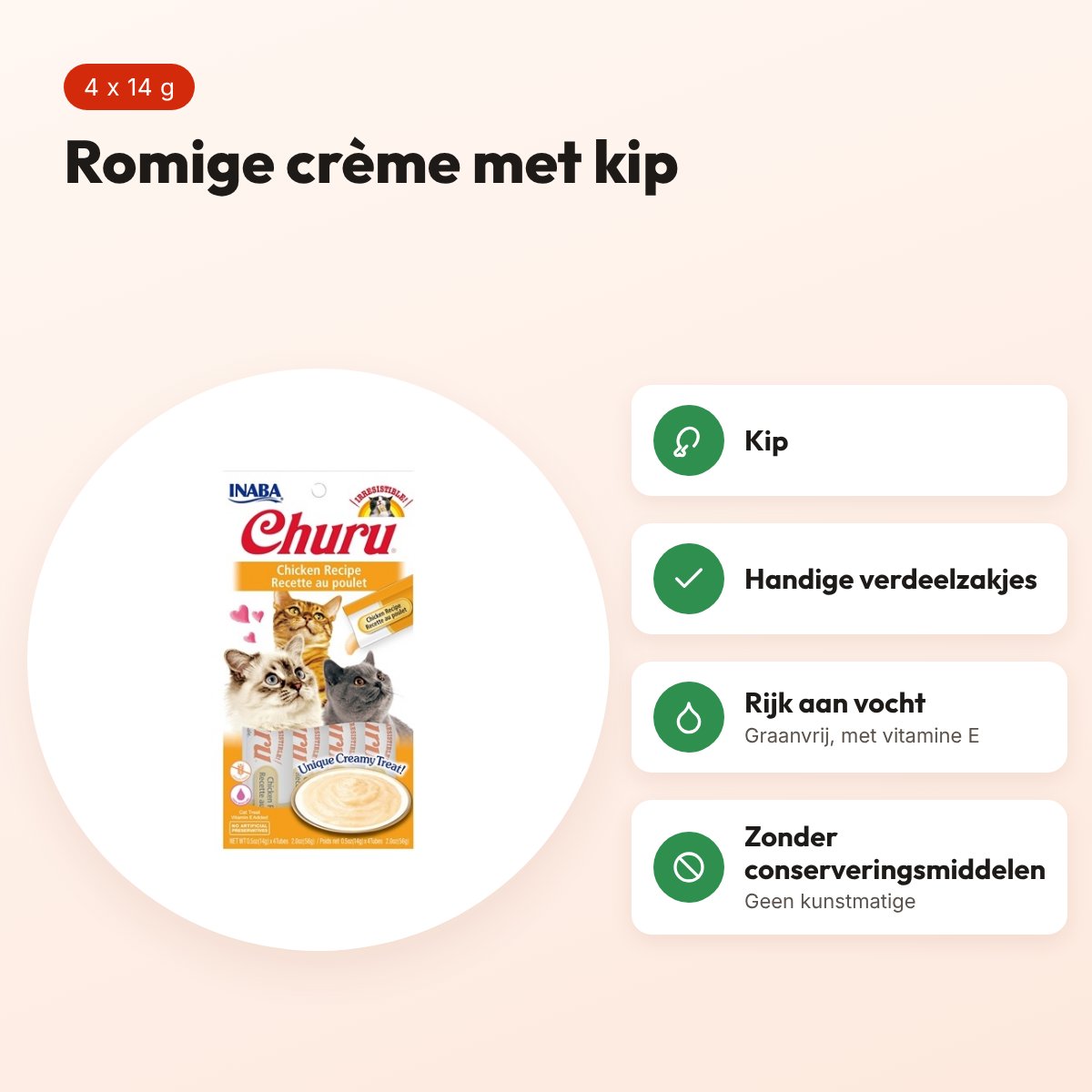 Inaba Churu kattensnack kip 4 x 14 g – romige crème – voordelen