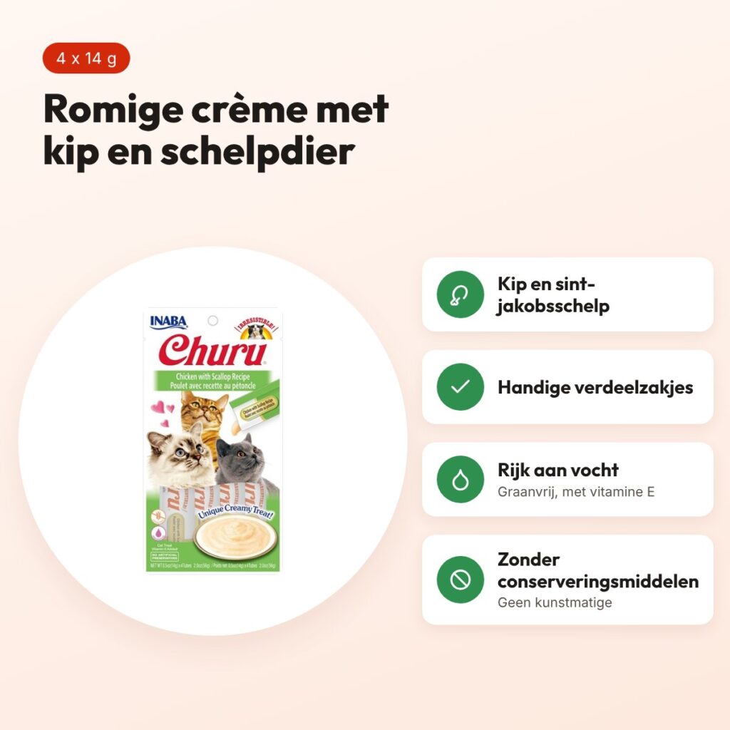 Inaba Churu kattensnack kip en sint-jakobsschelp 4 x 14 g – voordelen