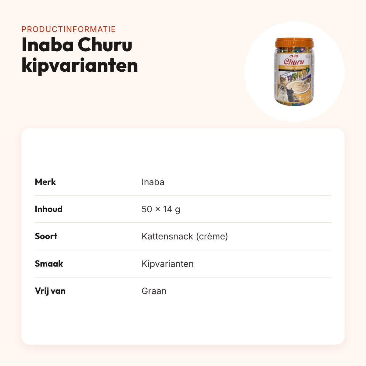 Inaba Churu kattensnack kipvarianten 50 x 14 g – graanvrije multipack – productinformatie