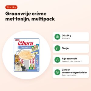 Inaba Churu kattensnack tonijn 20 x 14 g – graanvrije multipack – voordelen