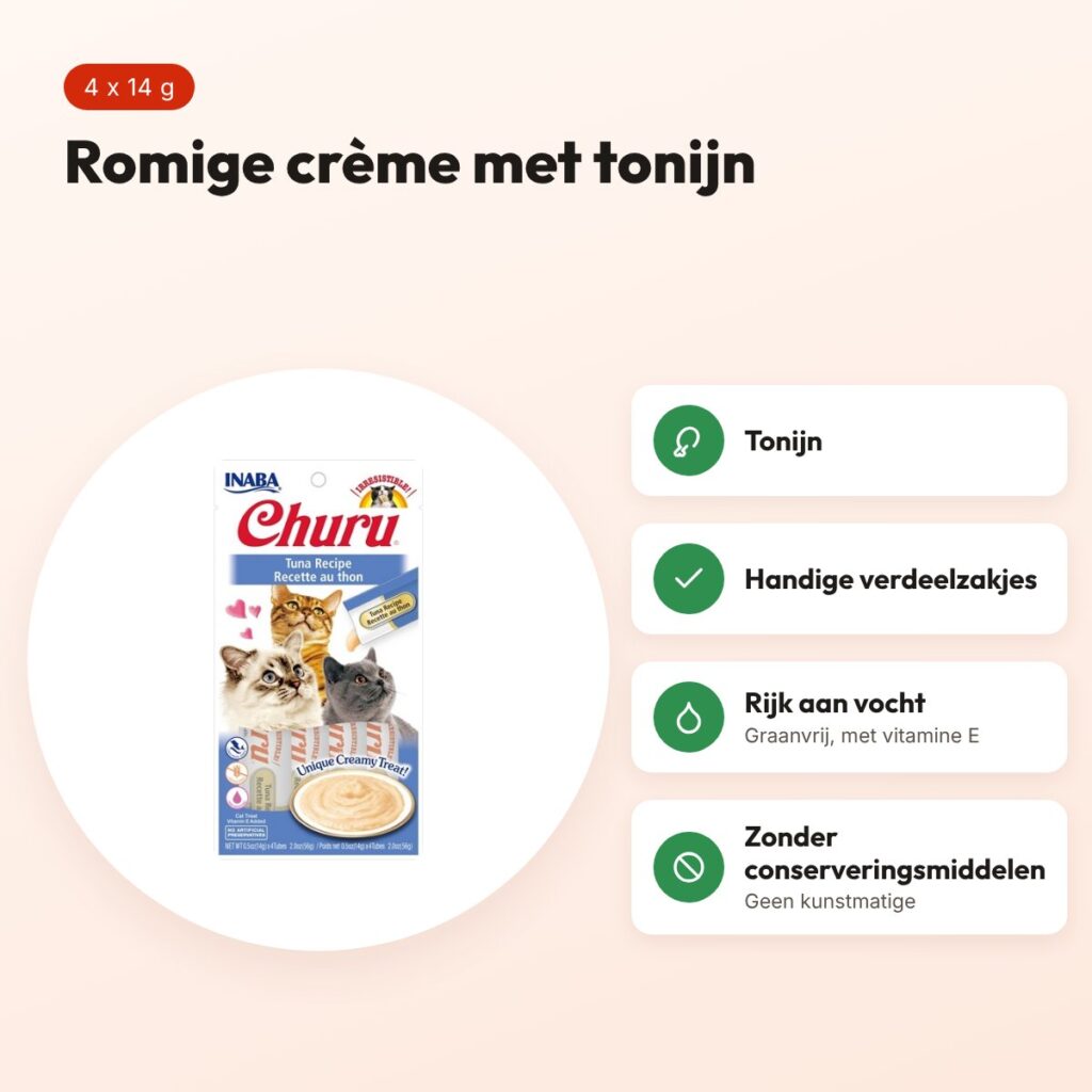 Inaba Churu kattensnack tonijn 4 x 14 g – romige crème – voordelen