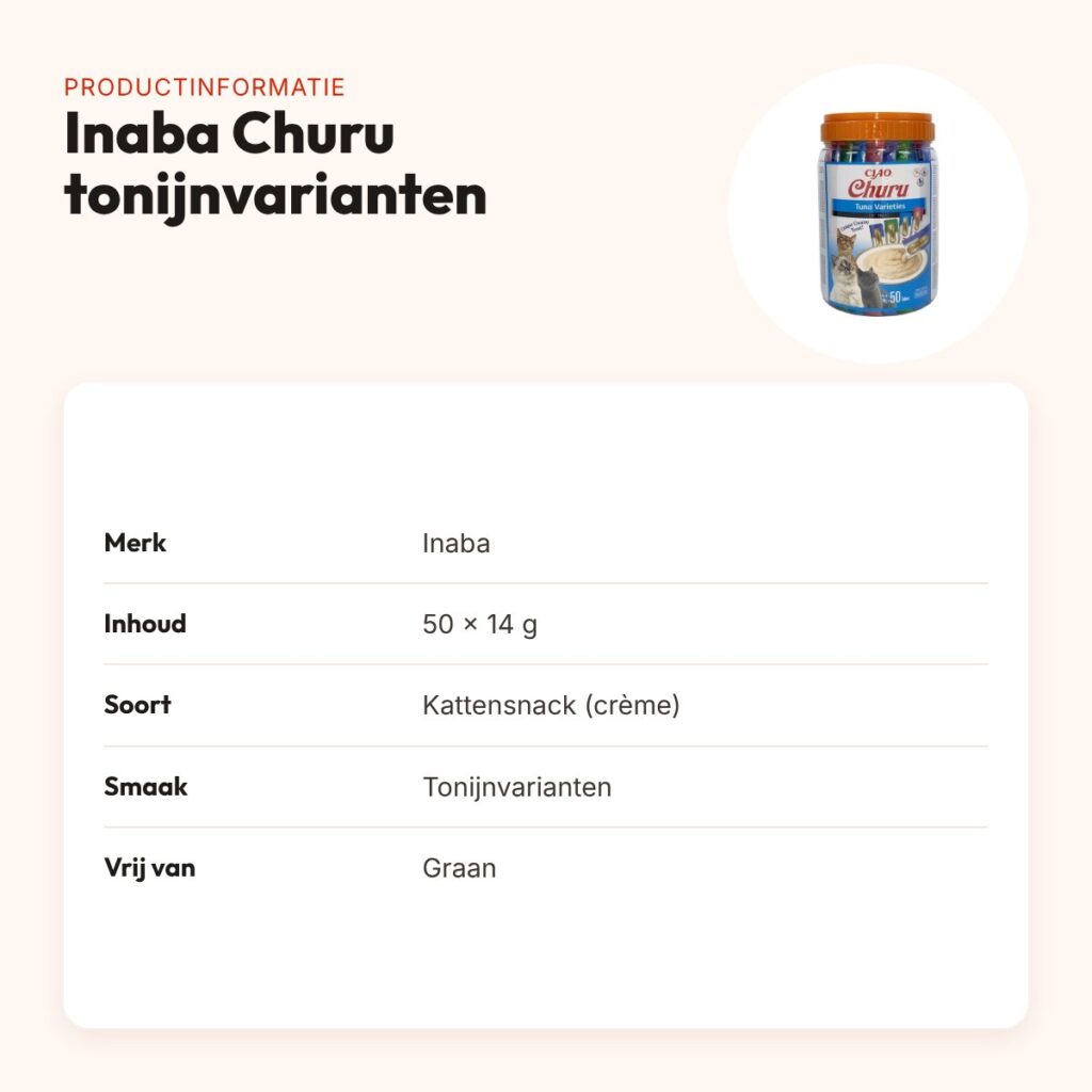 Inaba Churu kattensnack tonijnvarianten 50 x 14 g – graanvrije multipack – productinformatie