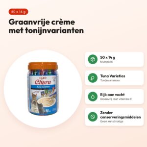 Inaba Churu kattensnack tonijnvarianten 50 x 14 g – graanvrije multipack – voordelen