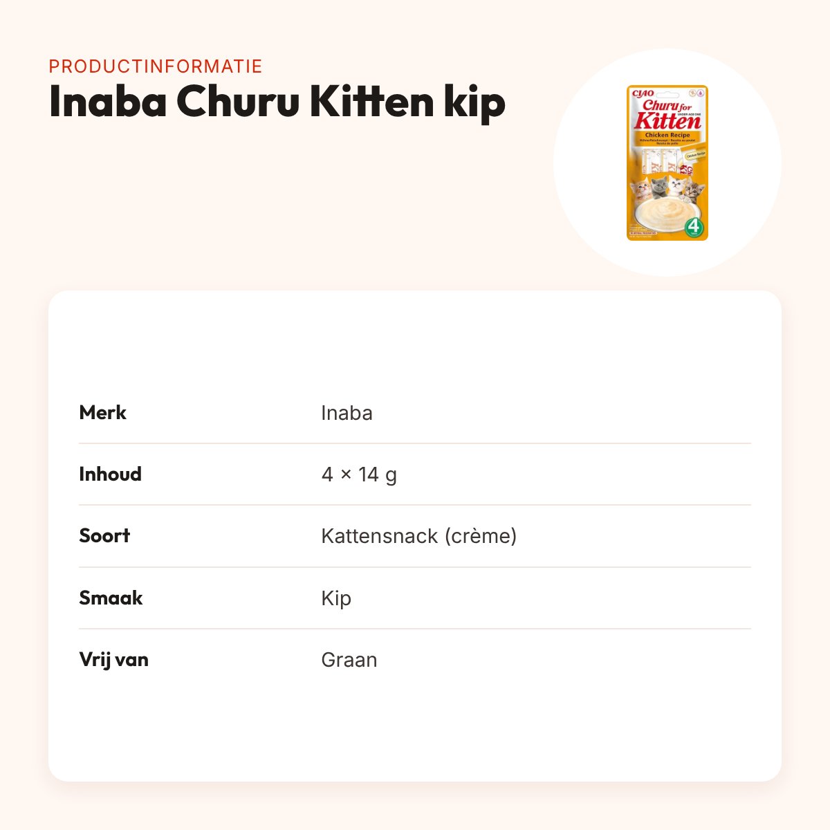Inaba Churu Kitten kattensnack kip 4 x 14 g – romige crème – productinformatie