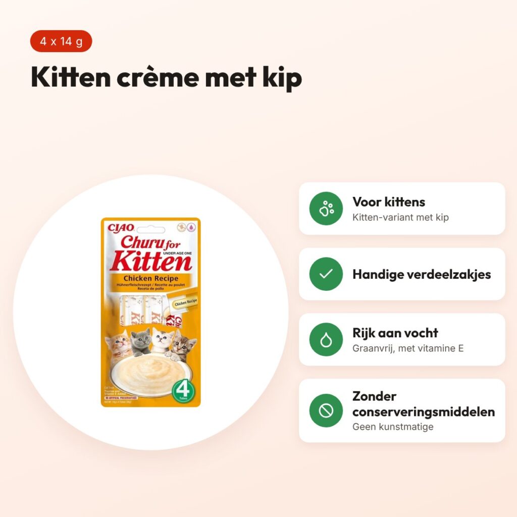 Inaba Churu Kitten kattensnack kip 4 x 14 g – romige crème – voordelen