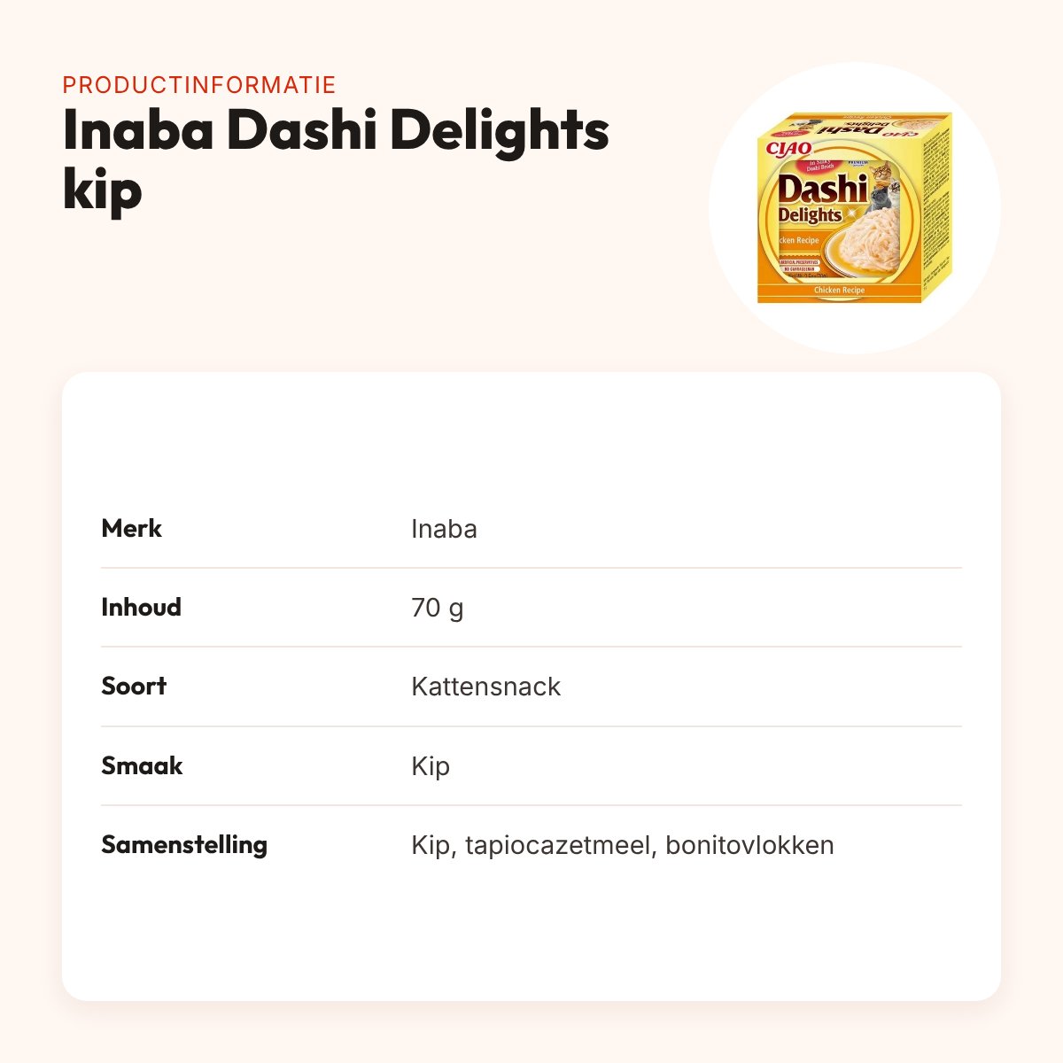 Inaba Dashi Delights kattensnack kip 70 g – rijk aan vocht – productinformatie
