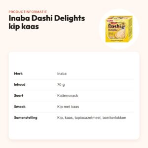 Inaba Dashi Delights kattensnack kip met kaas 70 g – rijk aan vocht – productinformatie