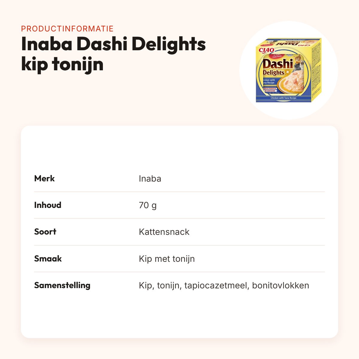 Inaba Dashi Delights kattensnack kip met tonijn 70 g – rijk aan vocht – productinformatie