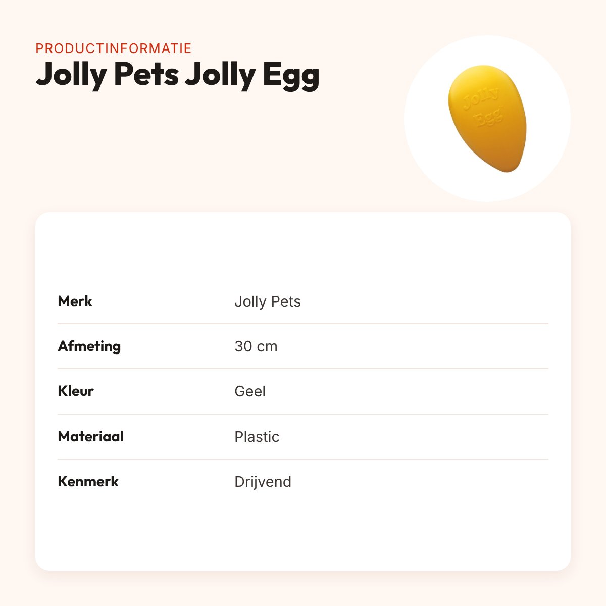 Jolly Pets Jolly Egg hondenspeelgoed 30 cm – geel, drijvend – productinformatie