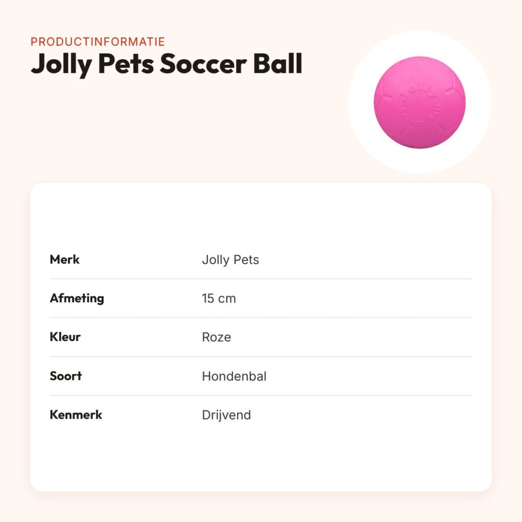 Jolly Pets Soccer Ball hondenbal roze 15 cm – stevig en drijvend – productinformatie