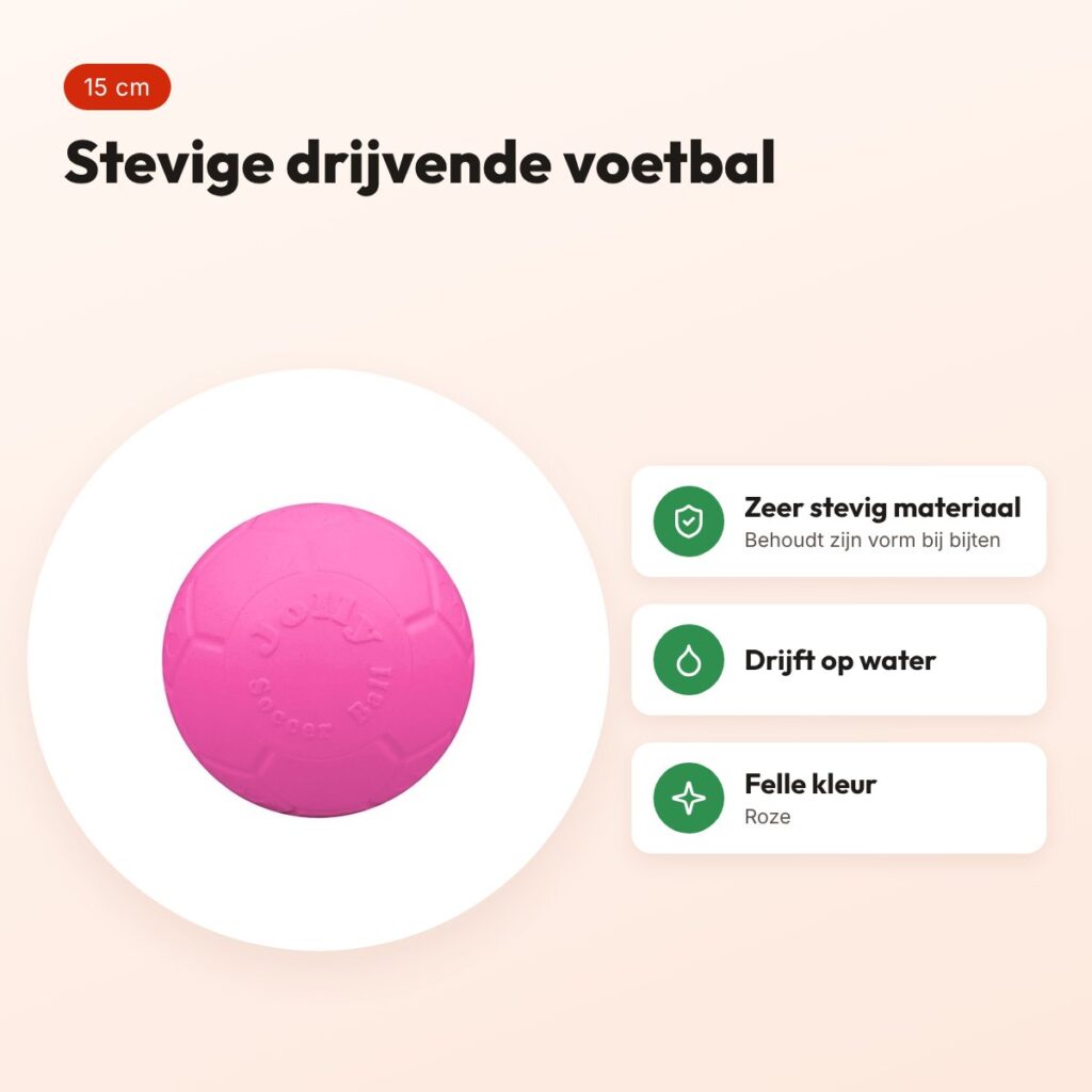 Jolly Pets Soccer Ball hondenbal roze 15 cm – stevig en drijvend – voordelen