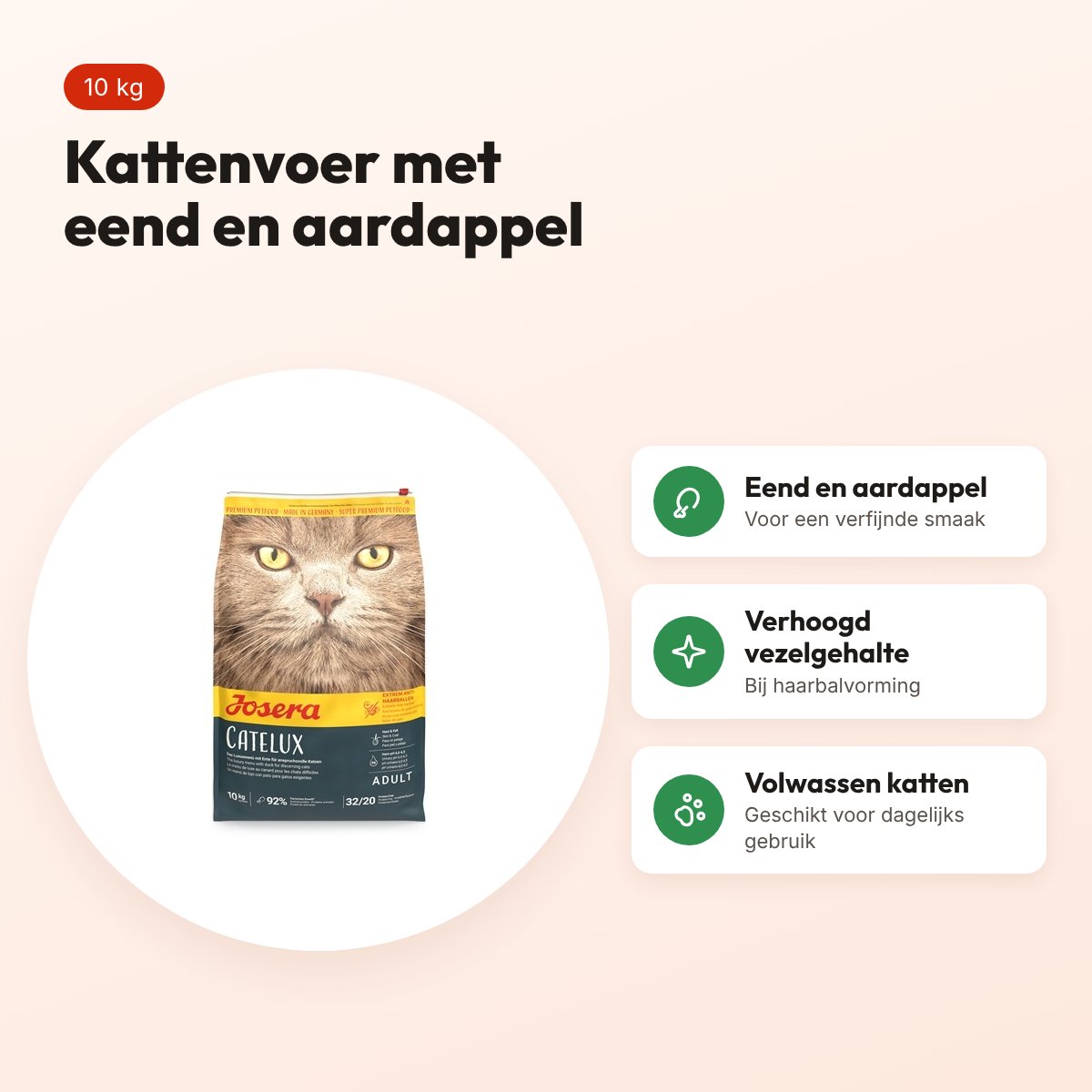 Josera Catelux kattenvoer Eend & Aardappel 10 kg – voordelen