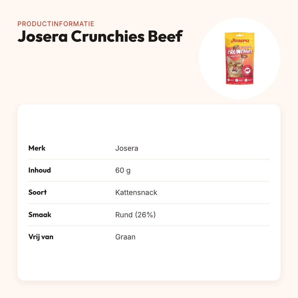 Josera Crunchies Beef kattensnack 60 g – knapperig met romige vulling – productinformatie