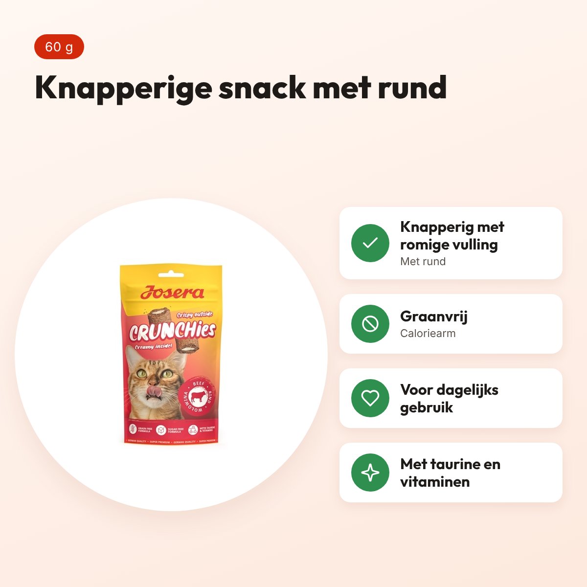 Josera Crunchies Beef kattensnack 60 g – knapperig met romige vulling – voordelen