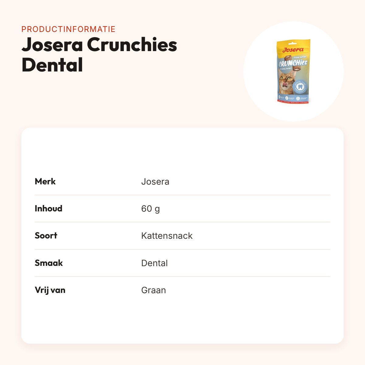 Josera Crunchies Dental kattensnack 60 g – graanvrij – productinformatie
