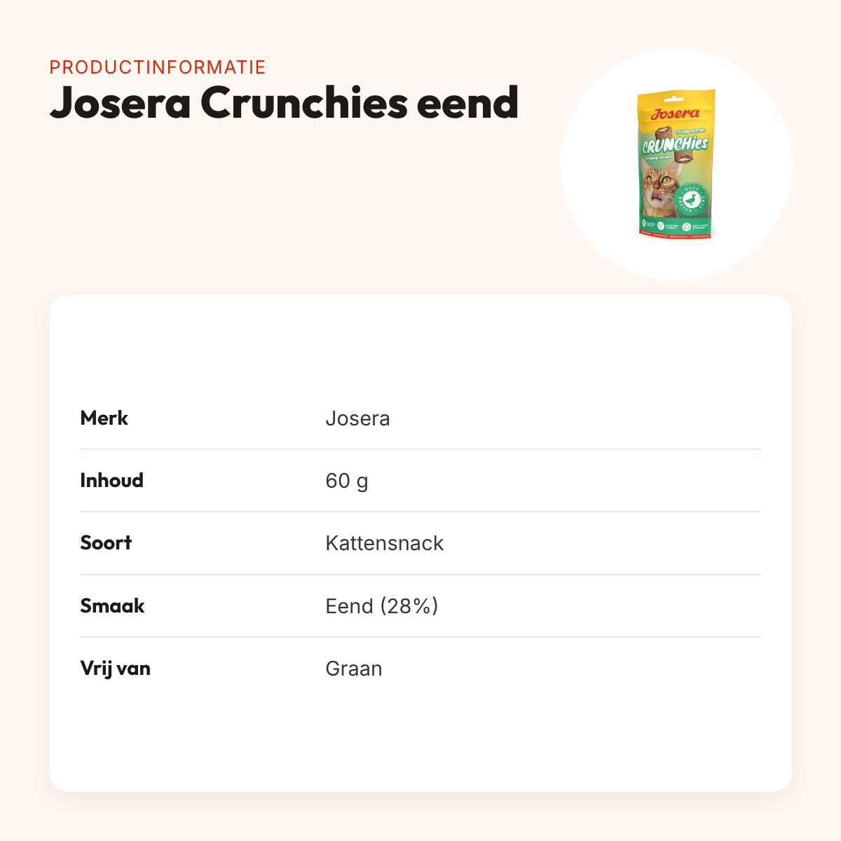 Josera Crunchies eend kattensnack 60 g – graanvrij – productinformatie