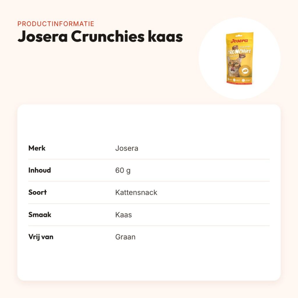 Josera Crunchies kaas kattensnack 60 g – graanvrij – productinformatie
