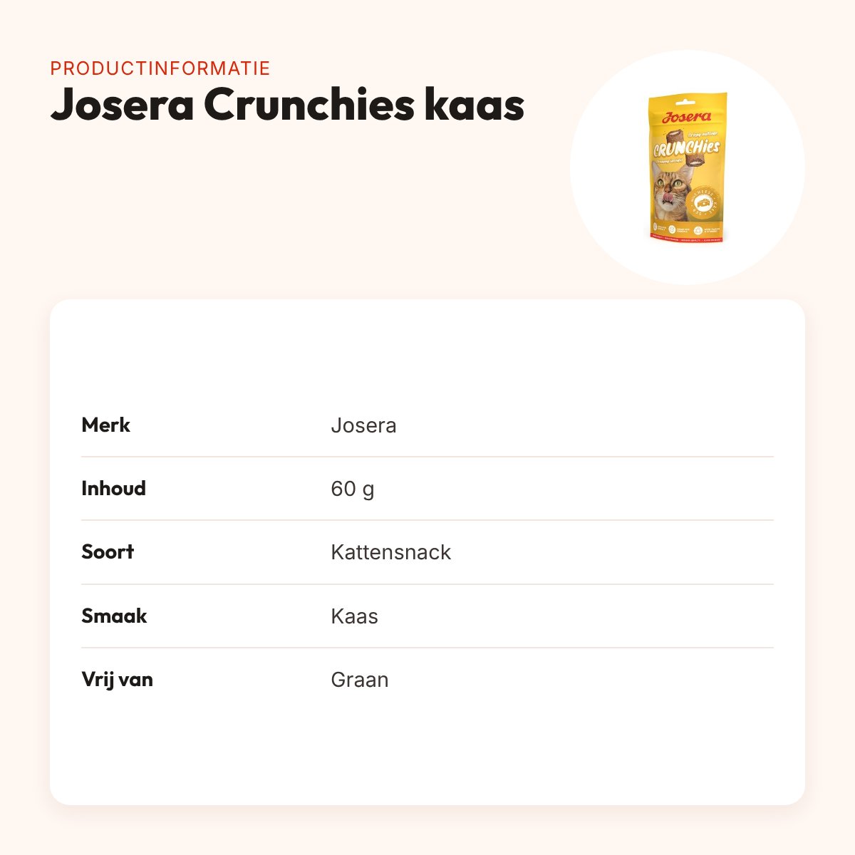 Josera Crunchies kaas kattensnack 60 g – graanvrij – productinformatie