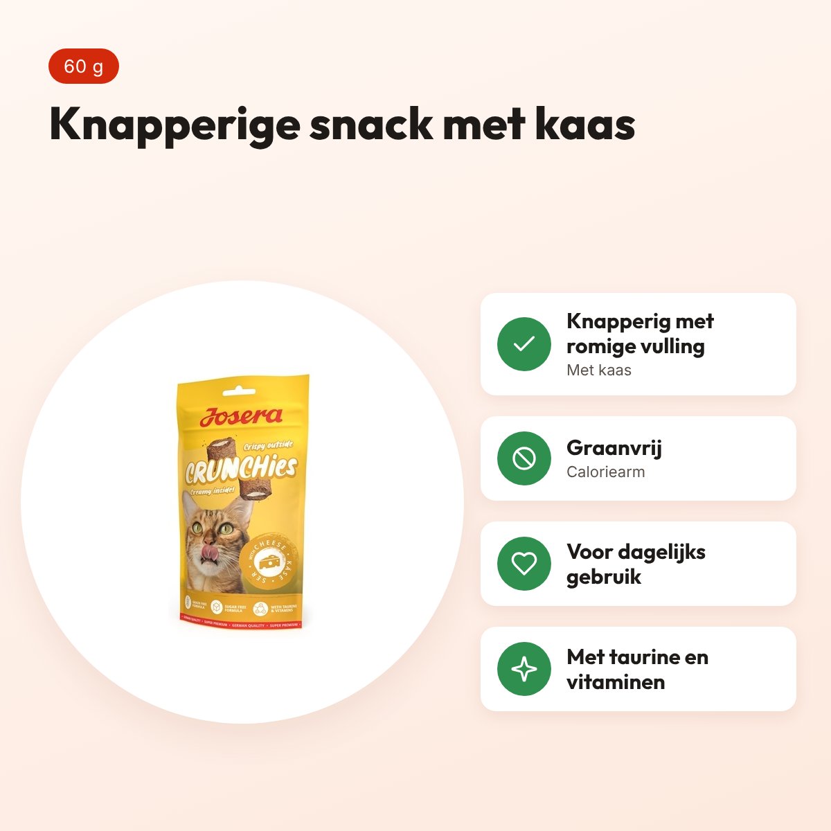 Josera Crunchies kaas kattensnack 60 g – graanvrij – voordelen