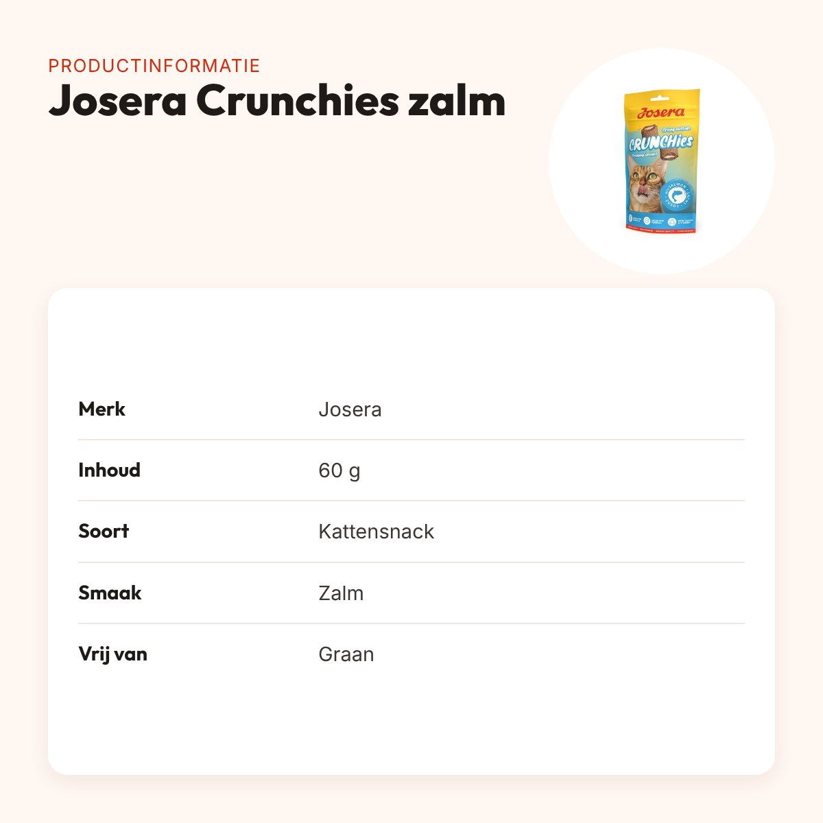 Josera Crunchies zalm kattensnack 60 g – graanvrij – productinformatie