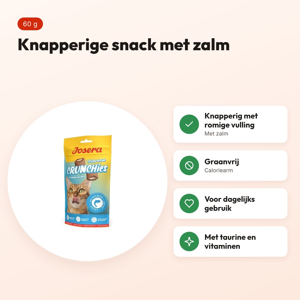 Josera Crunchies zalm kattensnack 60 g – graanvrij – voordelen
