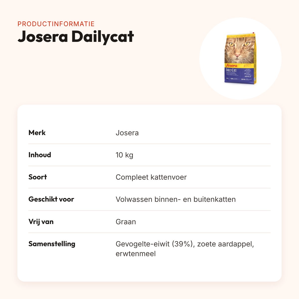 Josera Dailycat kattenvoer 10 kg – graanvrij, met gevogelte – productinformatie