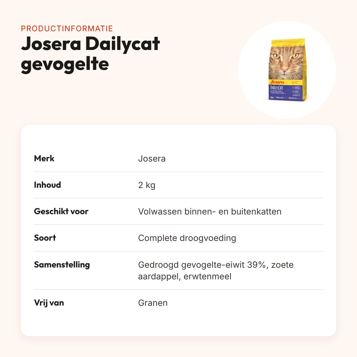Josera Dailycat kattenvoer 2 kg – graanvrij, met gevogelte – productinformatie