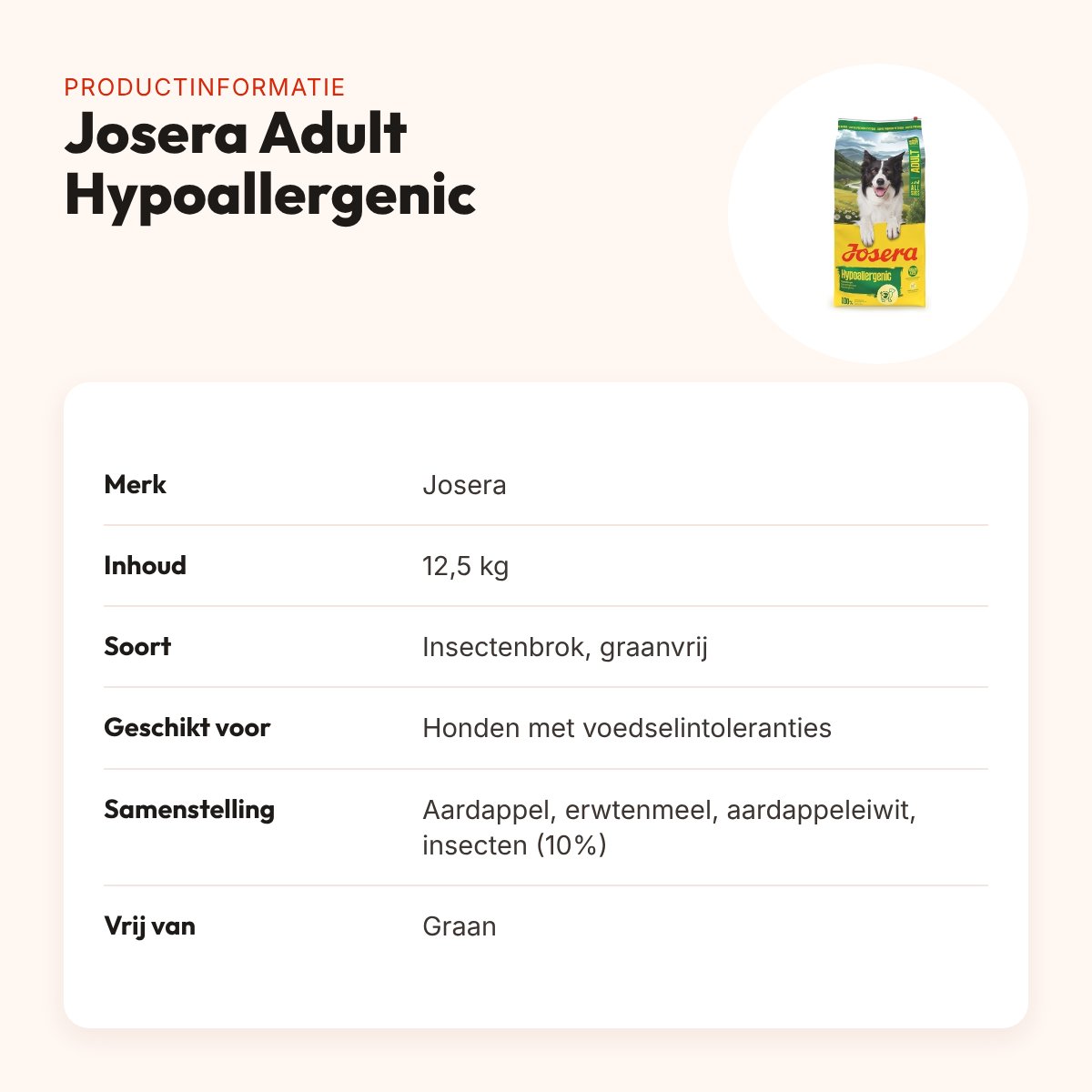 Josera hondenvoer Adult Hypoallergenic 12,5 kg – insecten, graanvrij – productinformatie