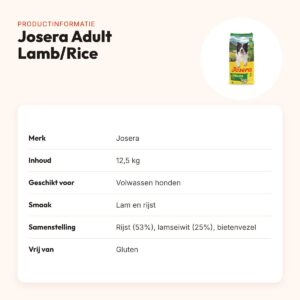 Josera hondenvoer Adult Lamb/Rice 12,5 kg – monoproteïne, glutenvrij – productinformatie