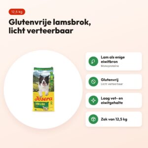 Josera hondenvoer Adult Lamb/Rice 12,5 kg – monoproteïne, glutenvrij – voordelen