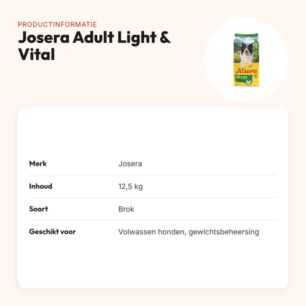 Josera hondenvoer Adult Light & Vital 12,5 kg – vezelrijk en vetarm – productinformatie