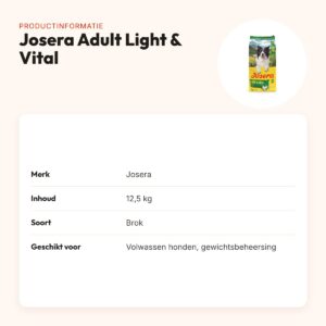 Josera hondenvoer Adult Light & Vital 12,5 kg – vezelrijk en vetarm – productinformatie