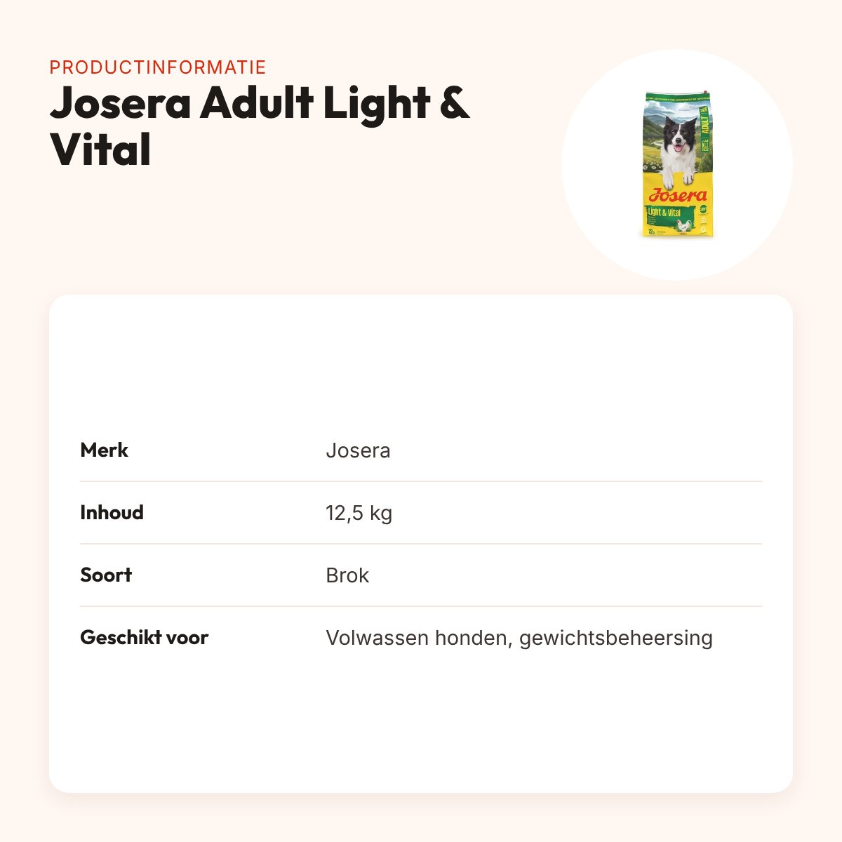Josera hondenvoer Adult Light & Vital 12,5 kg – vezelrijk en vetarm – productinformatie