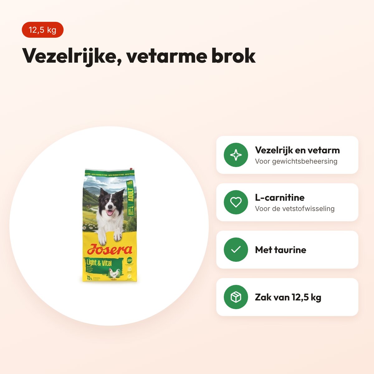 Josera hondenvoer Adult Light & Vital 12,5 kg – vezelrijk en vetarm – voordelen