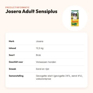 Josera hondenvoer Adult Sensiplus 12,5 kg – eend en rijst, glutenvrij – productinformatie