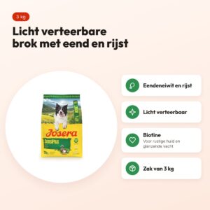 Josera hondenvoer Adult Sensiplus 3 kg – eend en rijst, glutenvrij – voordelen