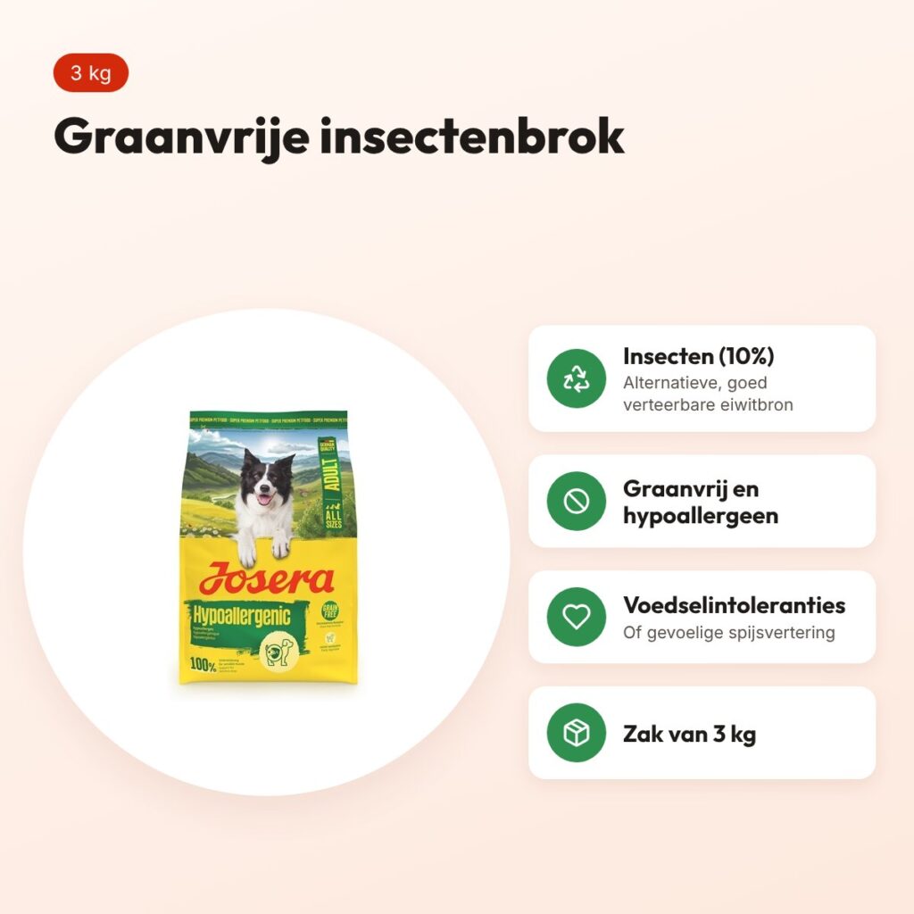 Josera hondenvoer All Sizes Adult Hypoallergenic 3 kg – insecten, graanvrij – voordelen