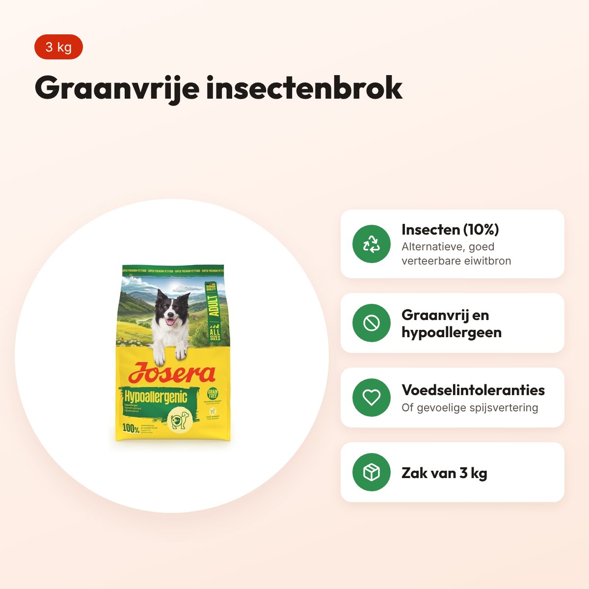 Josera hondenvoer All Sizes Adult Hypoallergenic 3 kg – insecten, graanvrij – voordelen