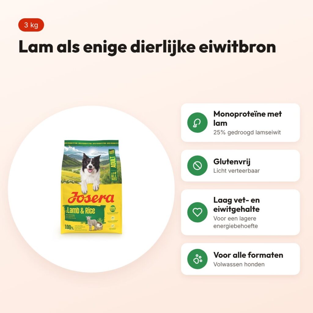 Josera hondenvoer All Sizes Adult lam en rijst 3 kg – monoproteïne – voordelen