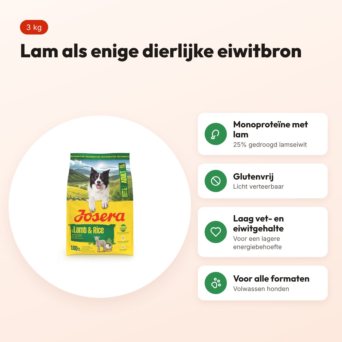 Josera hondenvoer All Sizes Adult lam en rijst 3 kg – monoproteïne – voordelen