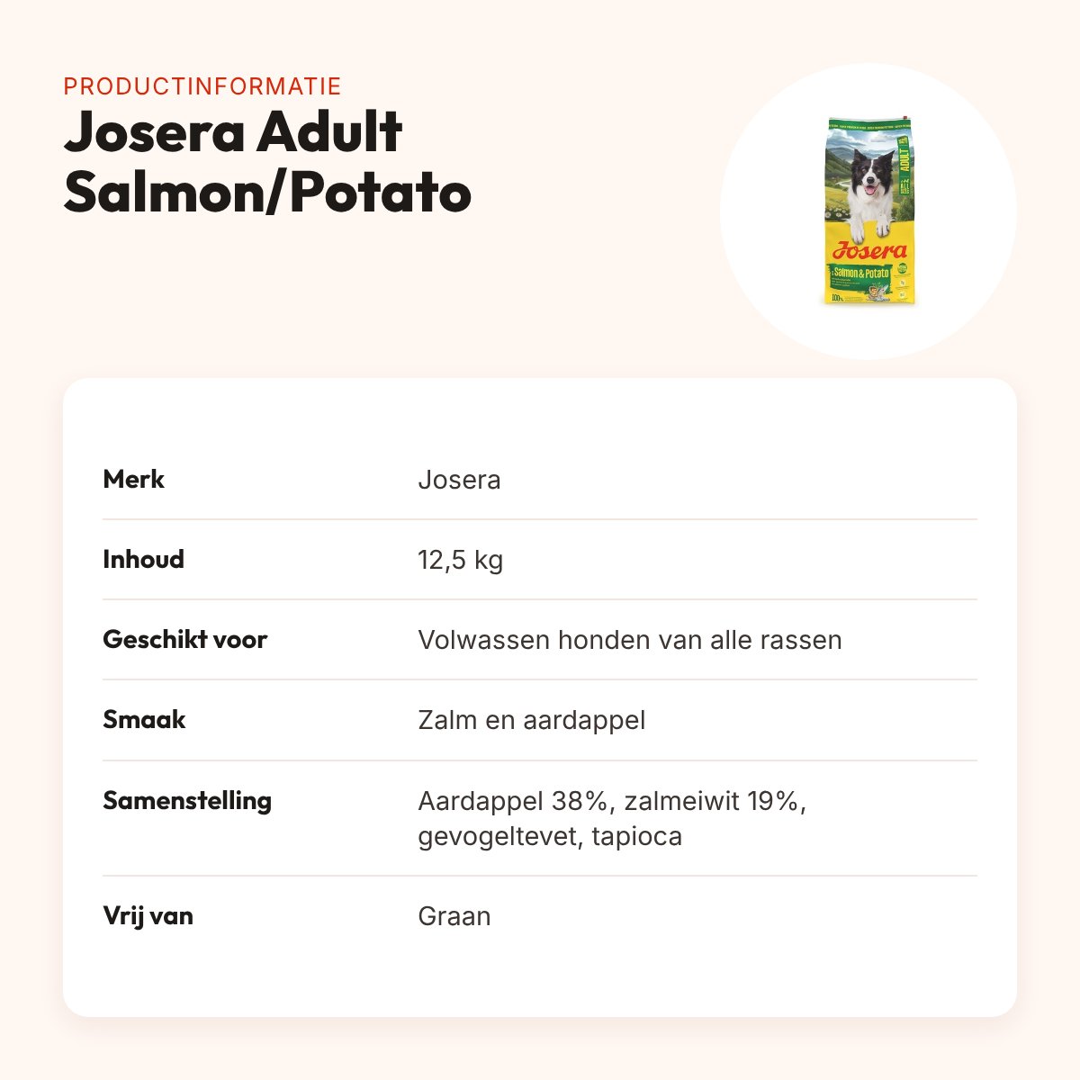 Josera hondenvoer All Sizes Adult Salmon/Potato 12,5 kg – zalm, graanvrij – productinformatie